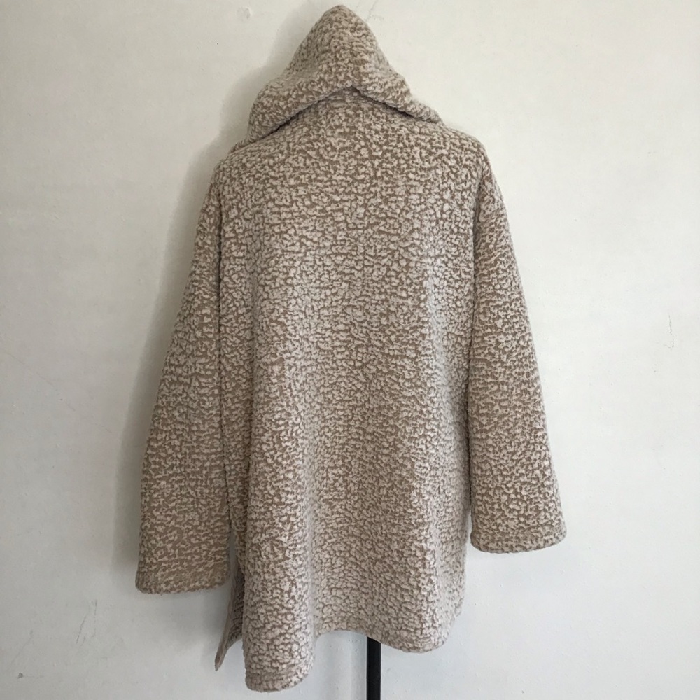 ME JANE WOMEN MIXED TAN CREAN FUZZY COZY HOODED JACKET COAT SZ M - Picture 2 of 9